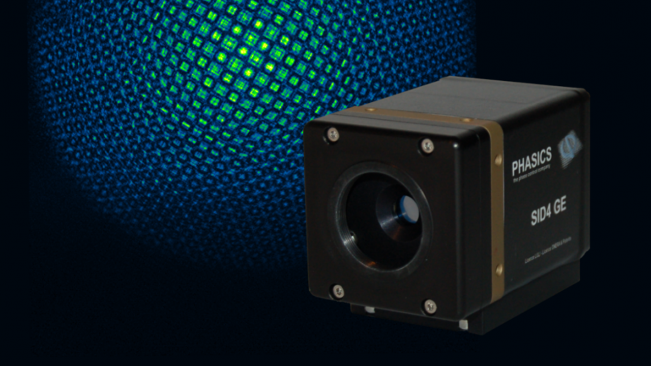 Phasics quadriwave lateral shearing interferometer called SID4 wavefront sensor with an interferogram in the background