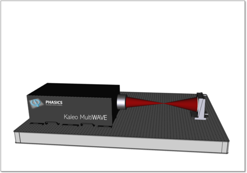 3D schematic of Kaleo MultiWAVE optics testing station used to test a concave surface