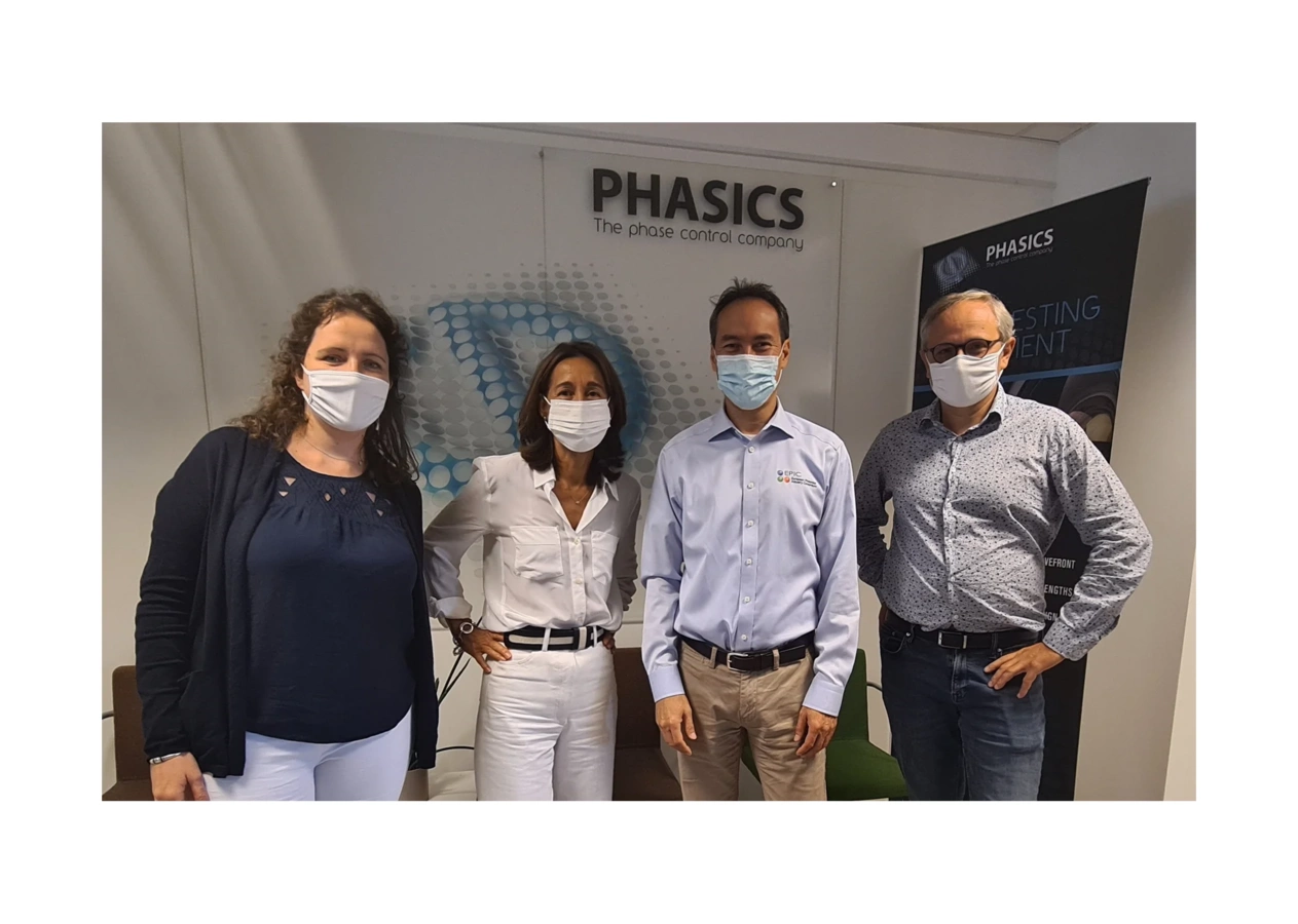Picture of Carlos Lee at Phasics office with our CEO, CTO, and marketing manager